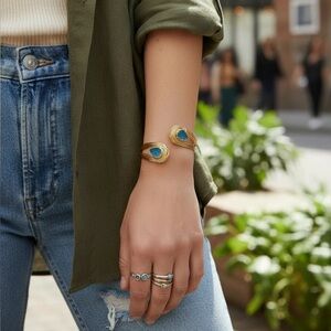 Set: Twisted Chunky Bracelet and Ring - Blue Druzy Stone